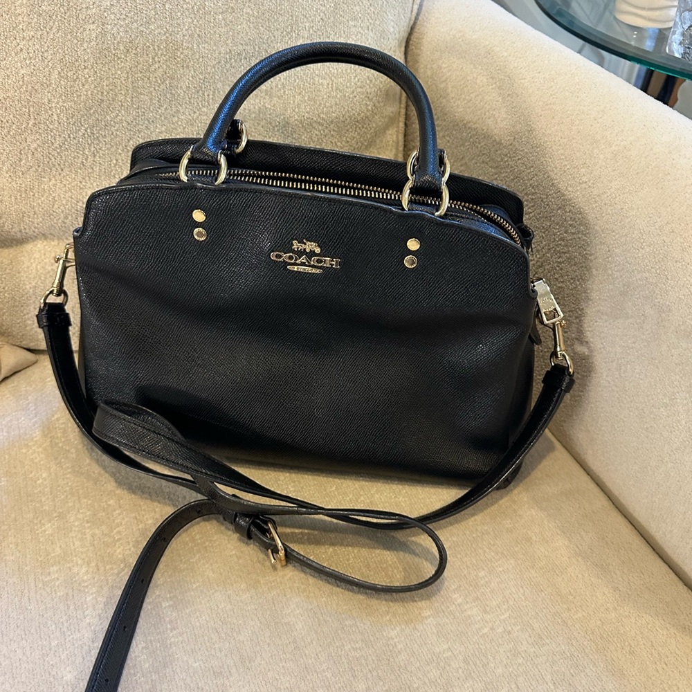 Coach Black Satchel with Gold Accents